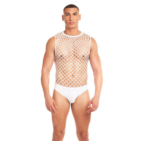 Rene Rofe - Rainbow Party Full Effect Large Mesh Unitard 2 pc Set with Thong (Yellow) RR1647 CherryAffairs
