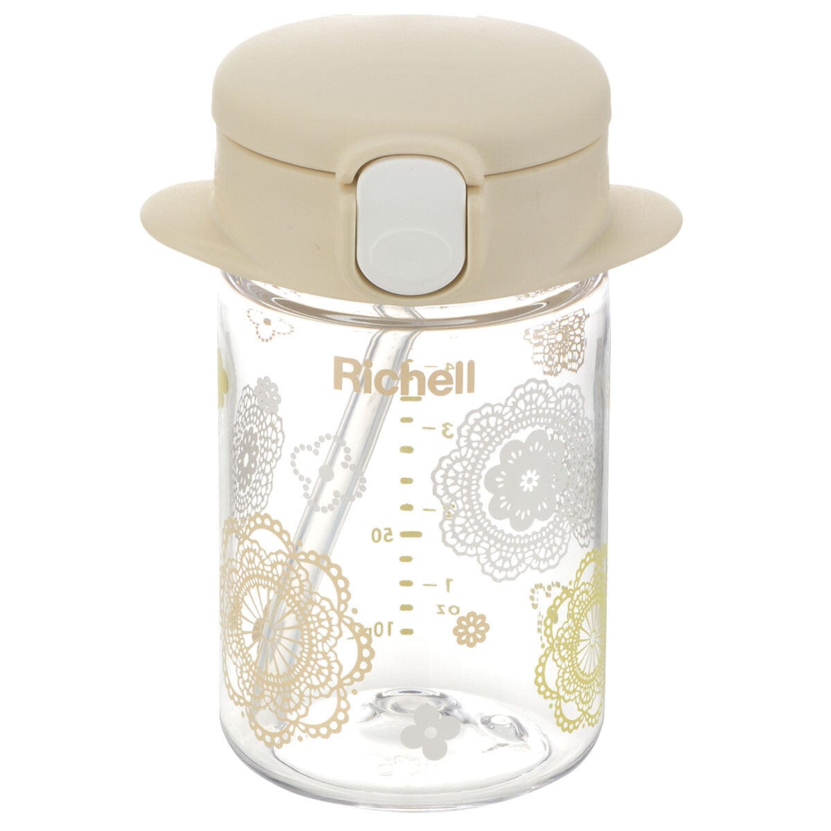 Richell - Aqulea Slim Sippy Straw Clear Tritan Baby Water Bottle Mug  Beige 4945680201988 Baby Water Bottle