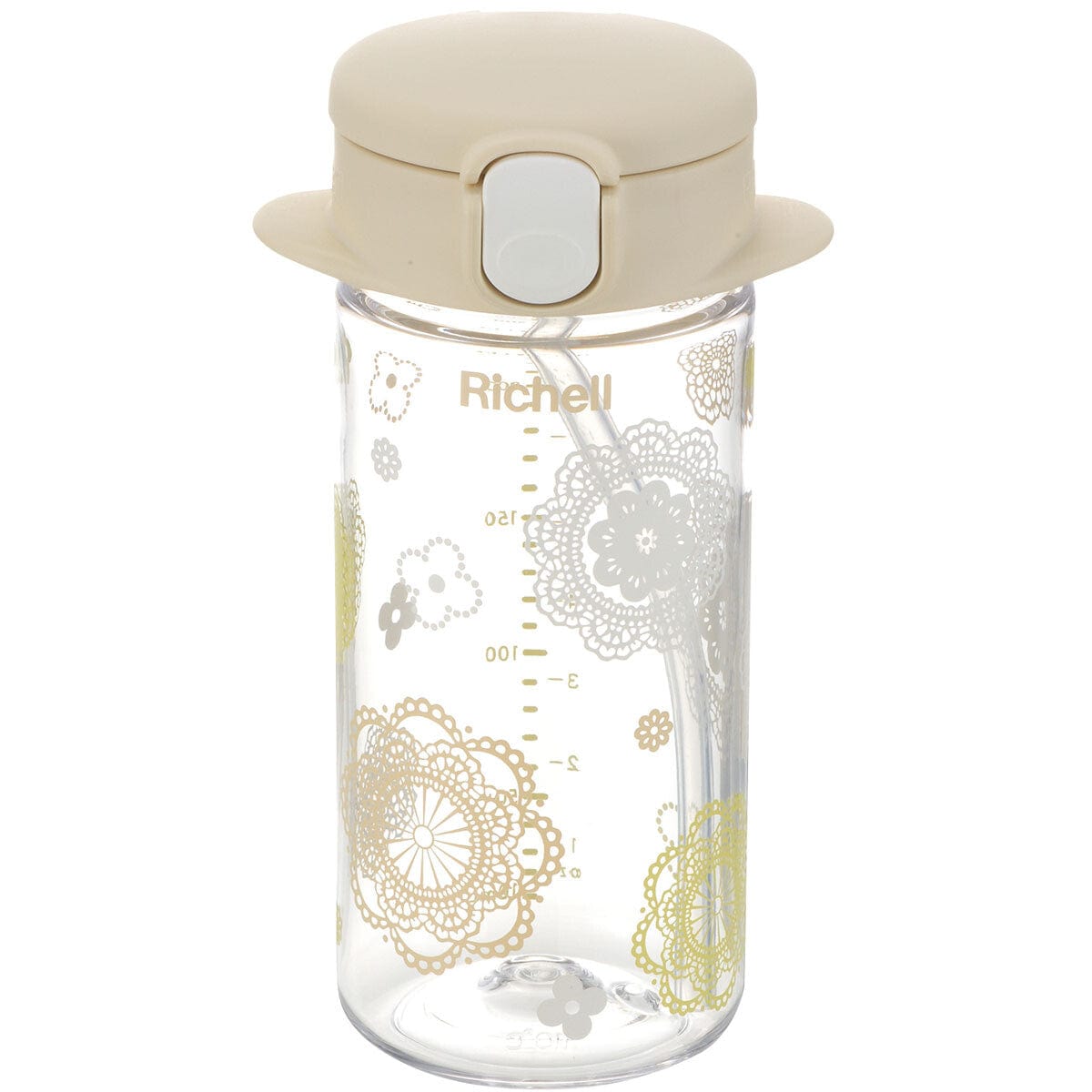 Richell - Aqulea Slim Sippy Straw Clear Tritan Baby Water Bottle Mug  Beige 4945680201995 Baby Water Bottle