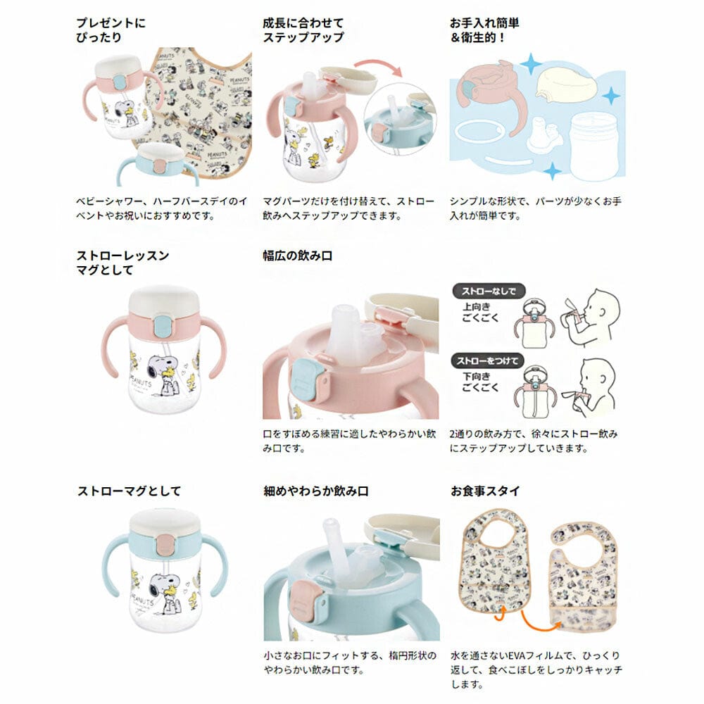 Richell - Snoopy Vintage Peanuts Collection Baby Step Up Water Bottle Mug Set RC1056 CherryAffairs