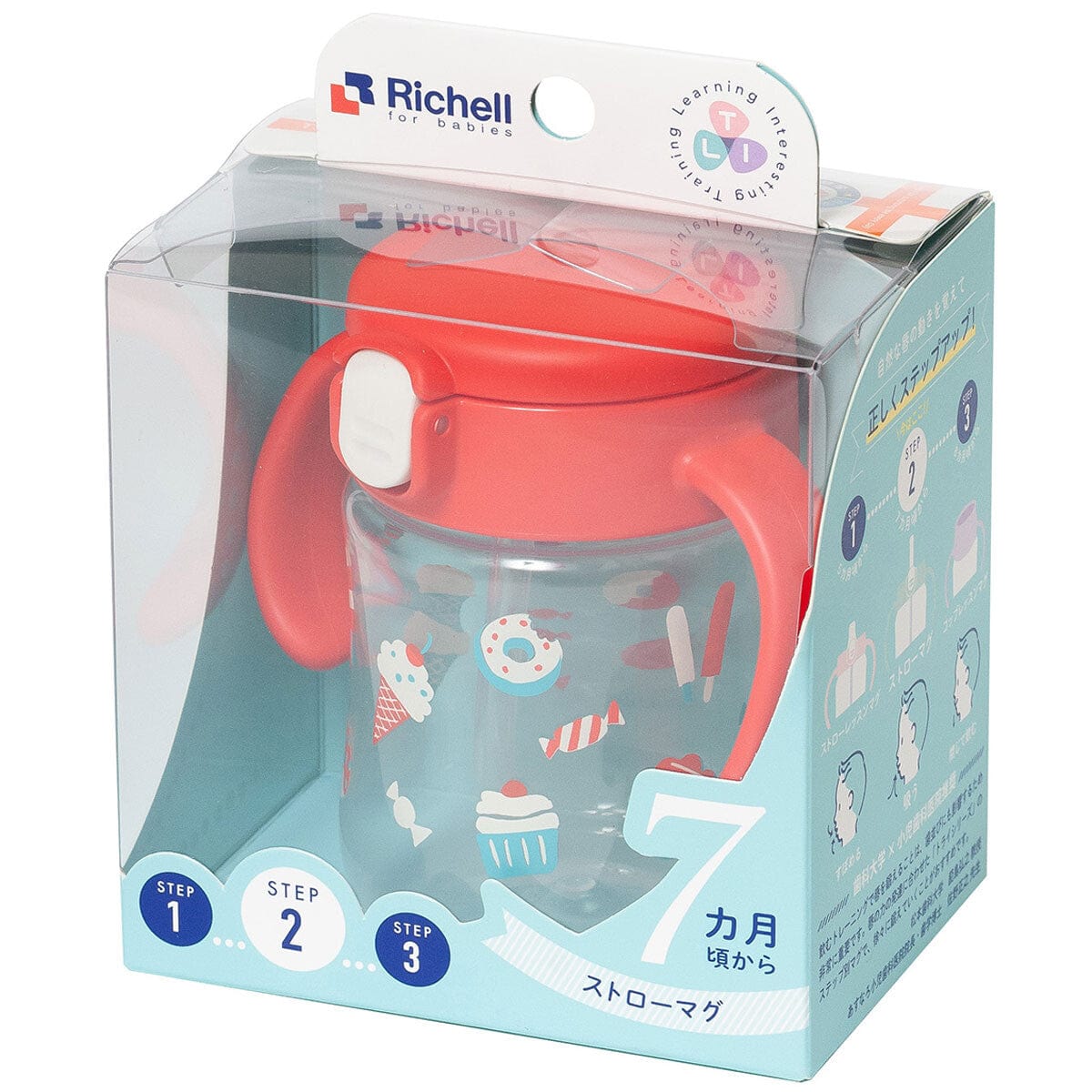 Richell - T.L.I Baby Stage 2 Try Straw Clear Training Water Bottle Mug    Baby Water Bottle