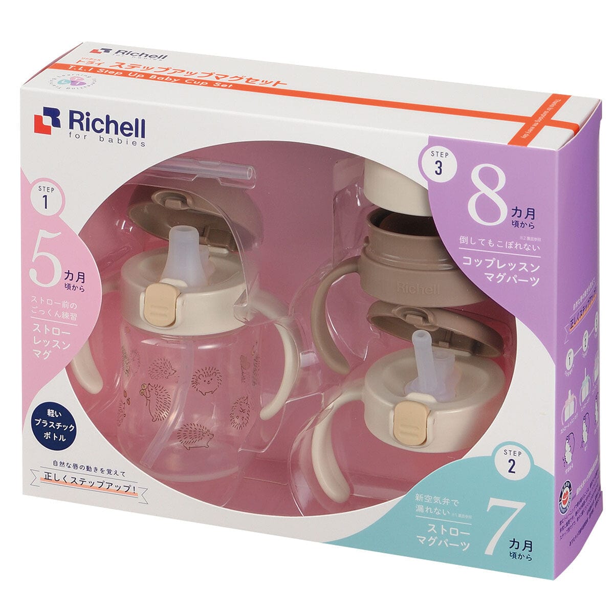 Richell - T.L.I Baby Step Up Clear Training Water Bottle Mug Set    Baby Water Bottle Set