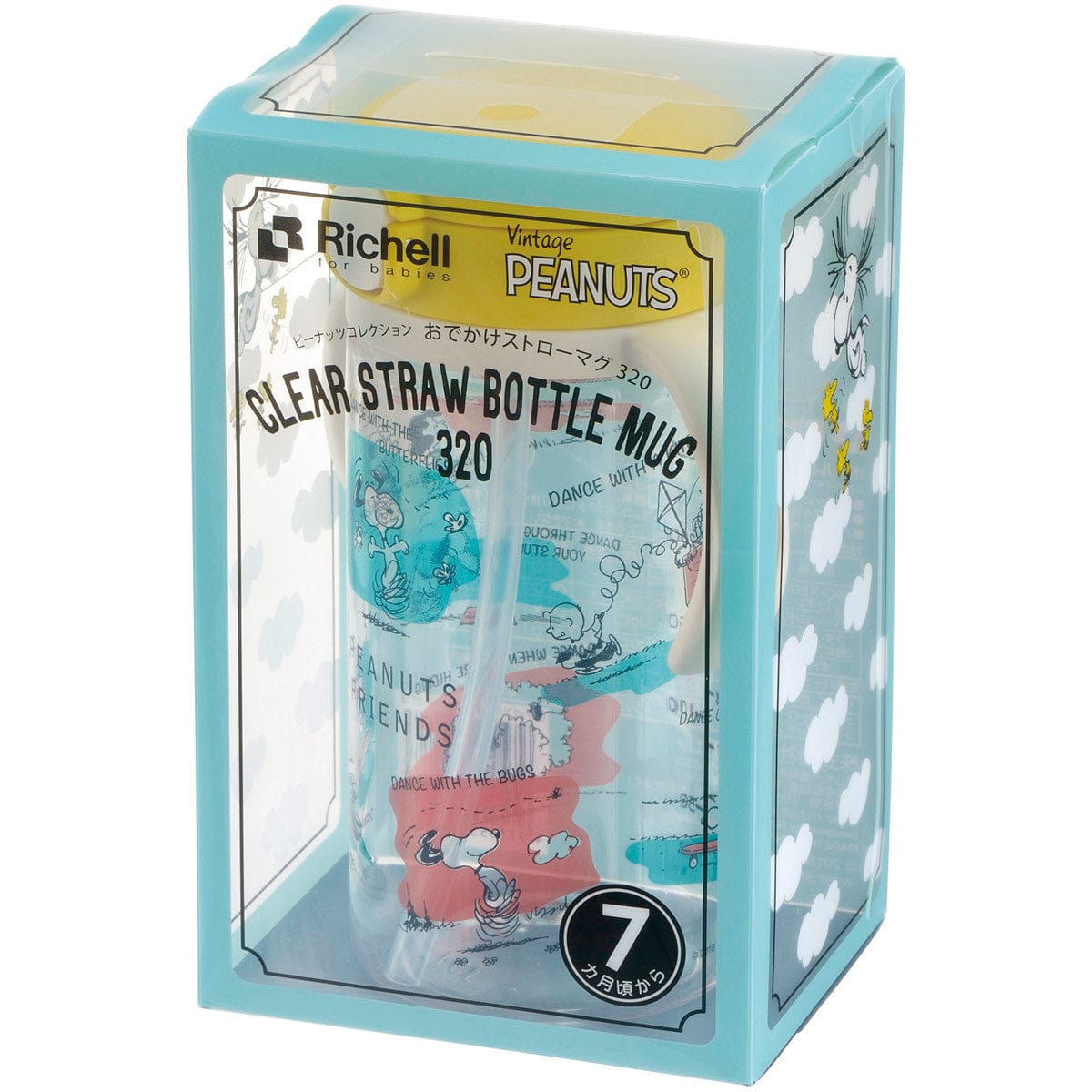 Richell - Vintage Snoopy Peanut Collection Clear Tritan Sippy Straw Bottle Mug    Baby Water Bottle