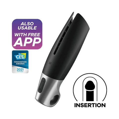 Satisfyer - Masturbator Kuasa Lelaki Stroker Getar Kawalan Aplikasi (Hitam)