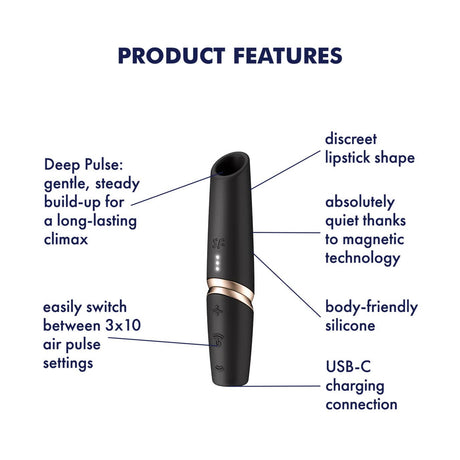 Satisfyer - Perfect Kiss Clitoral Air Stimulator Vibrator (Black) STF1308 CherryAffairs