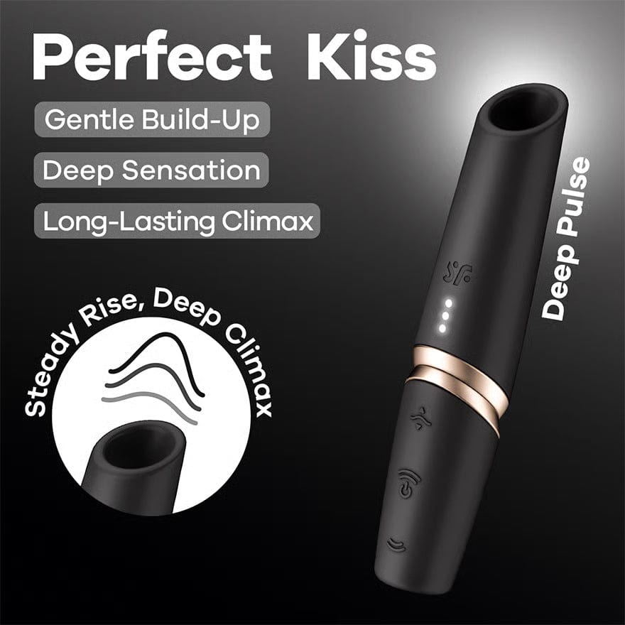 Satisfyer - Perfect Kiss Clitoral Air Stimulator Vibrator (Black) STF1308 CherryAffairs