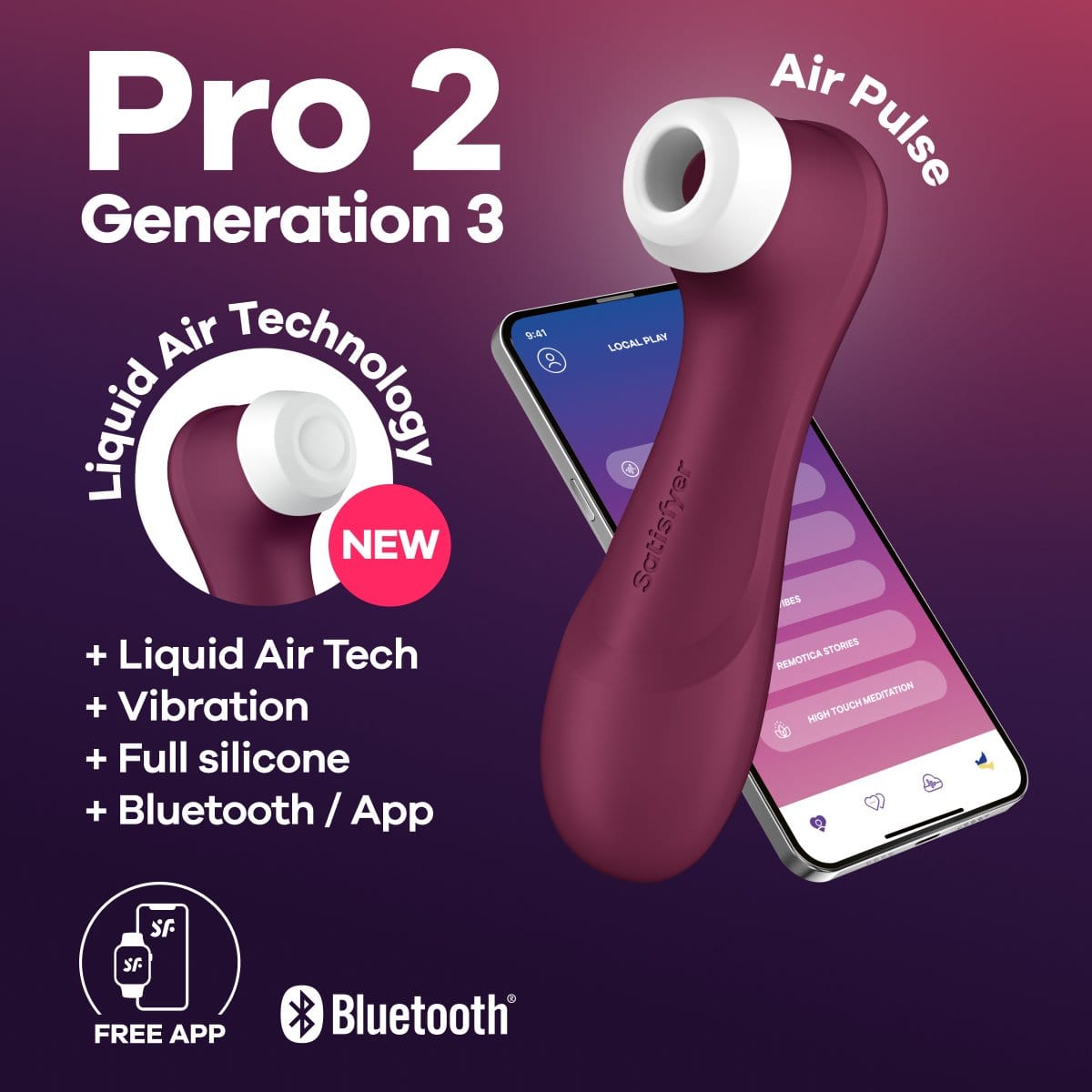 Satisfyer - Pro 2 Generation 3 App-Controlled Clitoral Liquid Air Pulse Stimulator CherryAffairs
