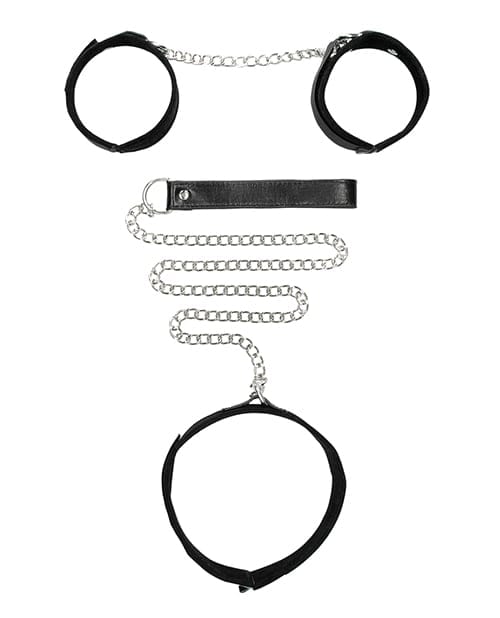 Shots - Ouch Hook-and-Loop Collar, Leash and Hand Cuff Set (Black) ST1088 CherryAffairs