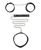 Shots - Ouch Hook-and-Loop Collar, Leash and Hand Cuff Set (Black) ST1088 CherryAffairs