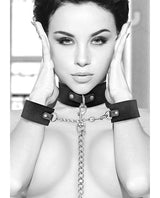 Shots - Ouch Hook-and-Loop Collar, Leash and Hand Cuff Set (Black) ST1088 CherryAffairs