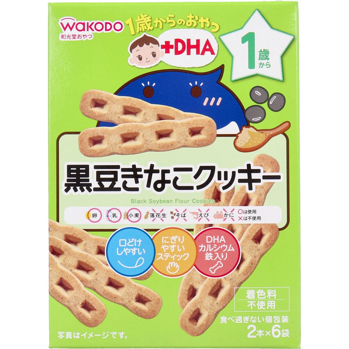 Wakodo - Baby Snacks + DHA Black Bean Soybean Cookies 2 x 6 bags WAK1016 CherryAffairs