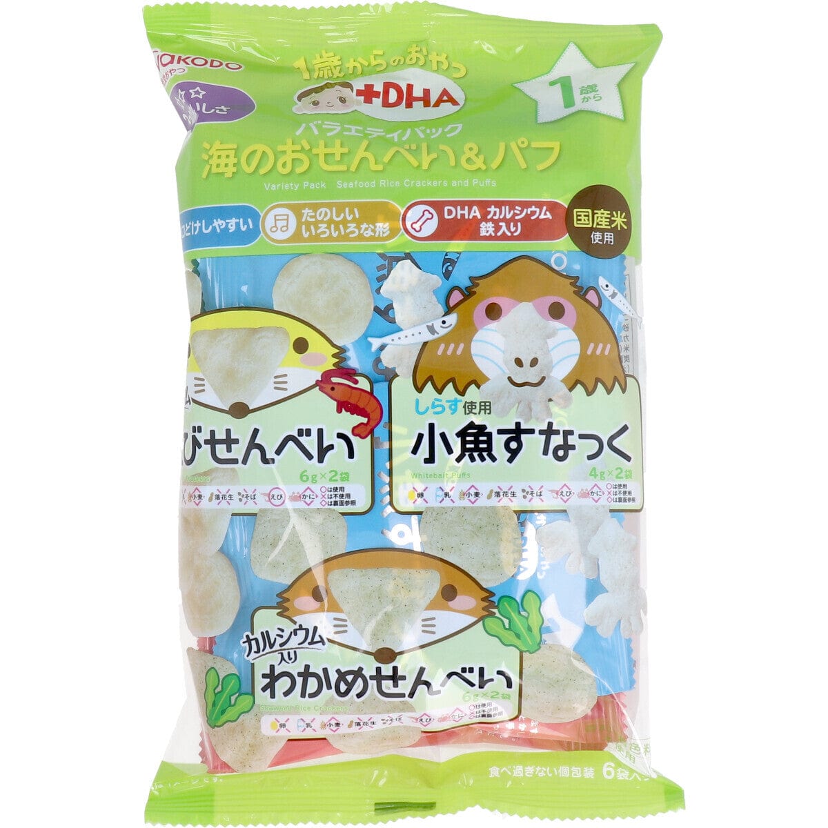 Wakodo - Baby Snacks + DHA Variety Pack Sea Rice Crackers & Puffs 6 Bags WAK1013 CherryAffairs