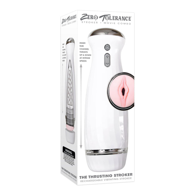 Zero Tolerance - The Thrusting Rechargeable Vibrating Stroker Masturbator (White) ZR1043 CherryAffairs