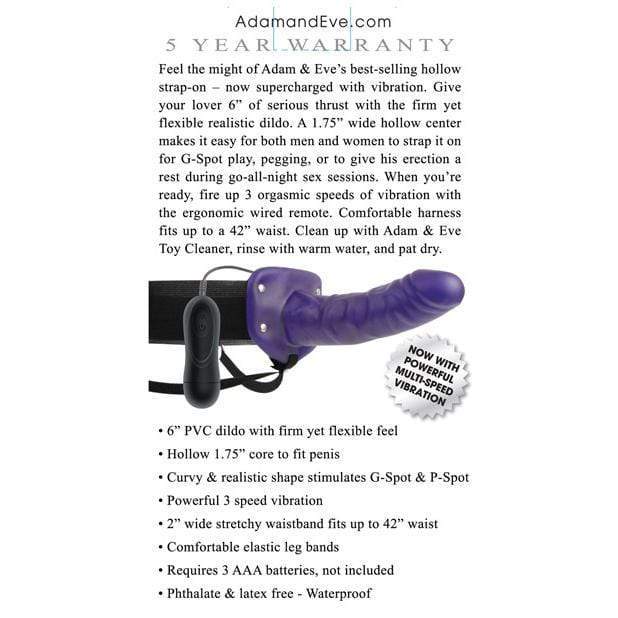Adam &amp; Eve - Universal Vibrating Hollow Strap On with Remote (Purple)    Strap On with Hollow Dildo for Male (Vibration) Non Rechargeable