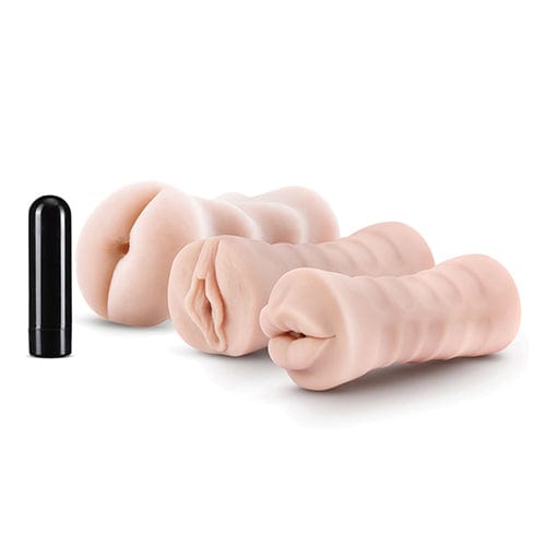 Blush Novelties - M for Men Self Lubricating Vibrating Stroker Masturbator Sleeve Kit (Beige) BN1143 CherryAffairs