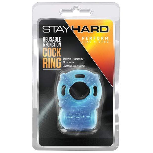 Blush Novelties - Stay Hard Vibrating Reusable 5 Function Cock Ring (Blue)    Rubber Cock Ring (Vibration) Non Rechargeable