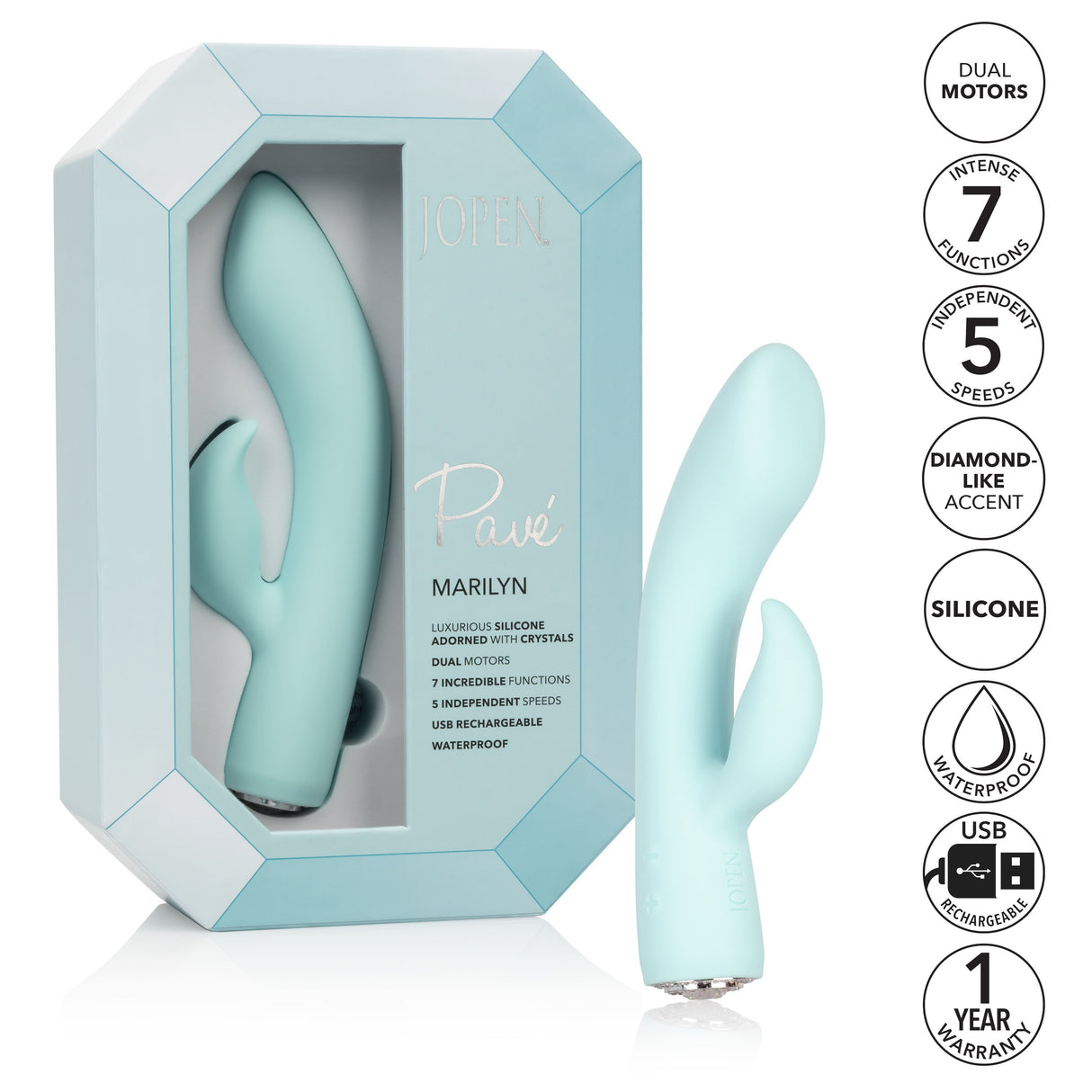 Calexotics - Pave Silicone Rabbit Vibrator Marilyn (Blue) CE1555 CherryAffairs
