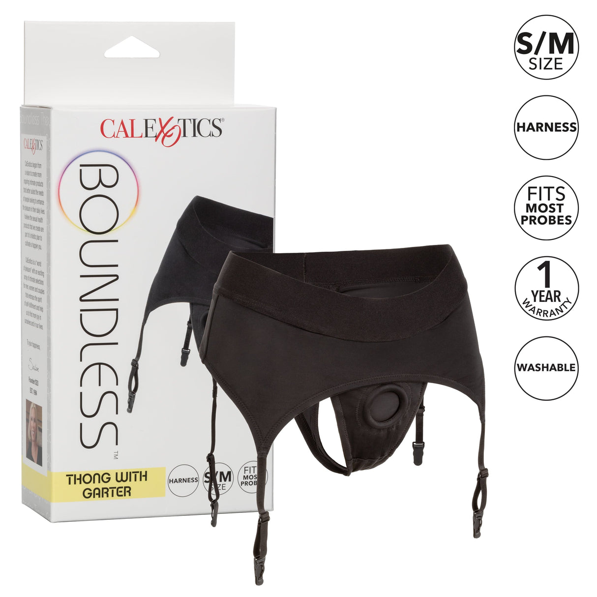 California Exotics - Boundless Thong with Garter Strap On S/M (Black) CE1935 CherryAffairs