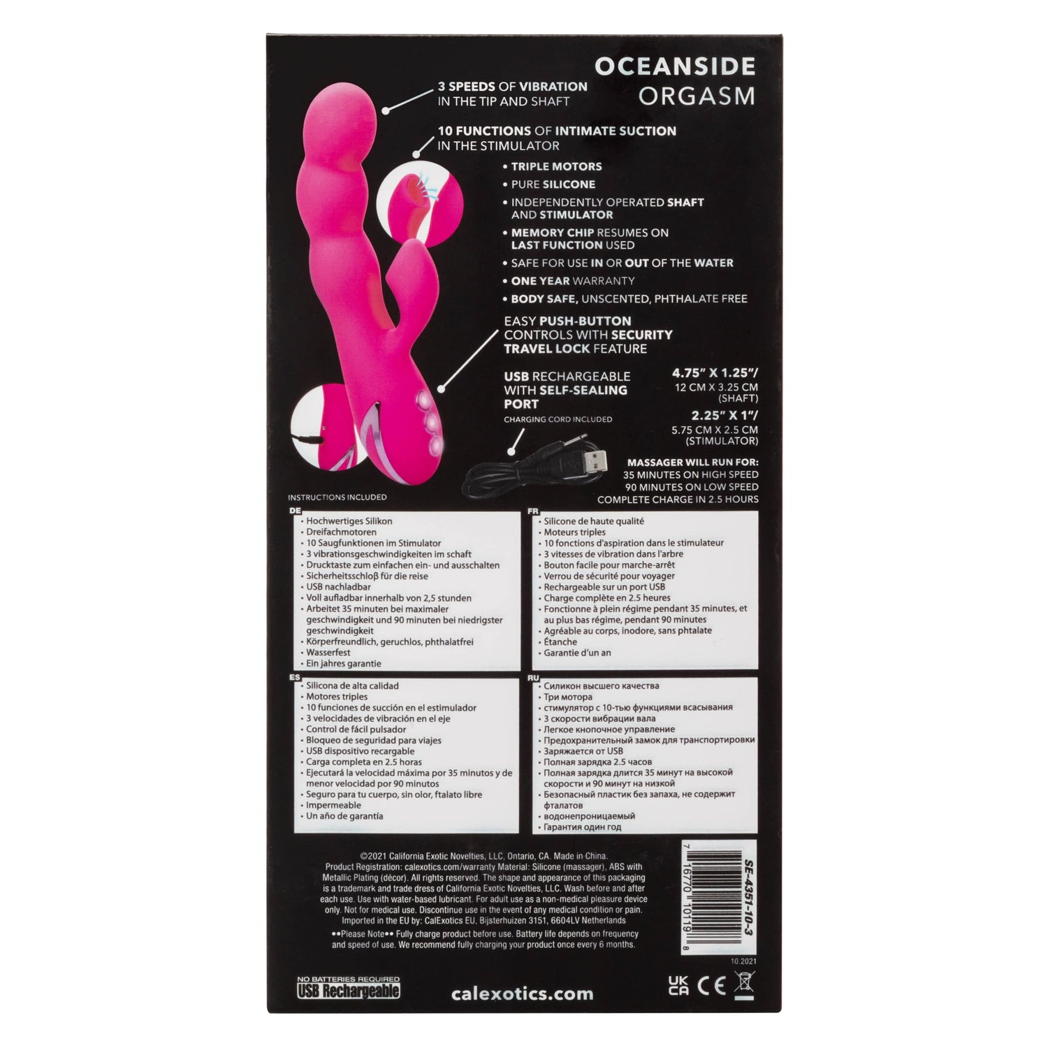 California Exotics - California Dreaming Oceanside Orgasm Suction Rabbit Vibrator (Pink) CE1966 CherryAffairs