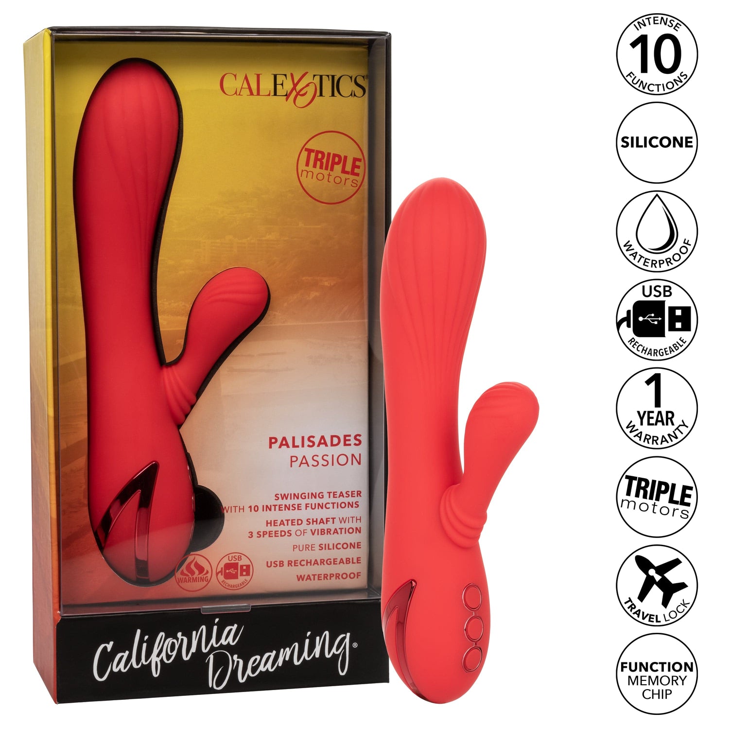 California Exotics - California Dreaming Palisades Passion Heat Swing Rabbit Vibrator (Red) CE1967 CherryAffairs