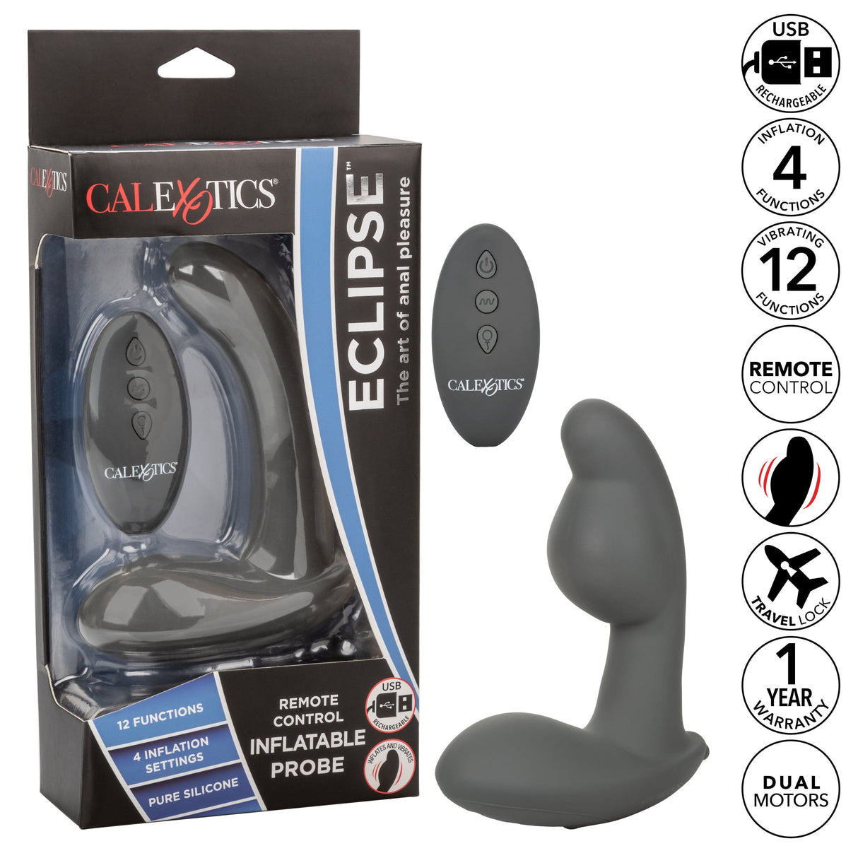 California Exotics - Eclipse Remote Control Inflatable Probe Prostate Massager (Black) CE1939 CherryAffairs