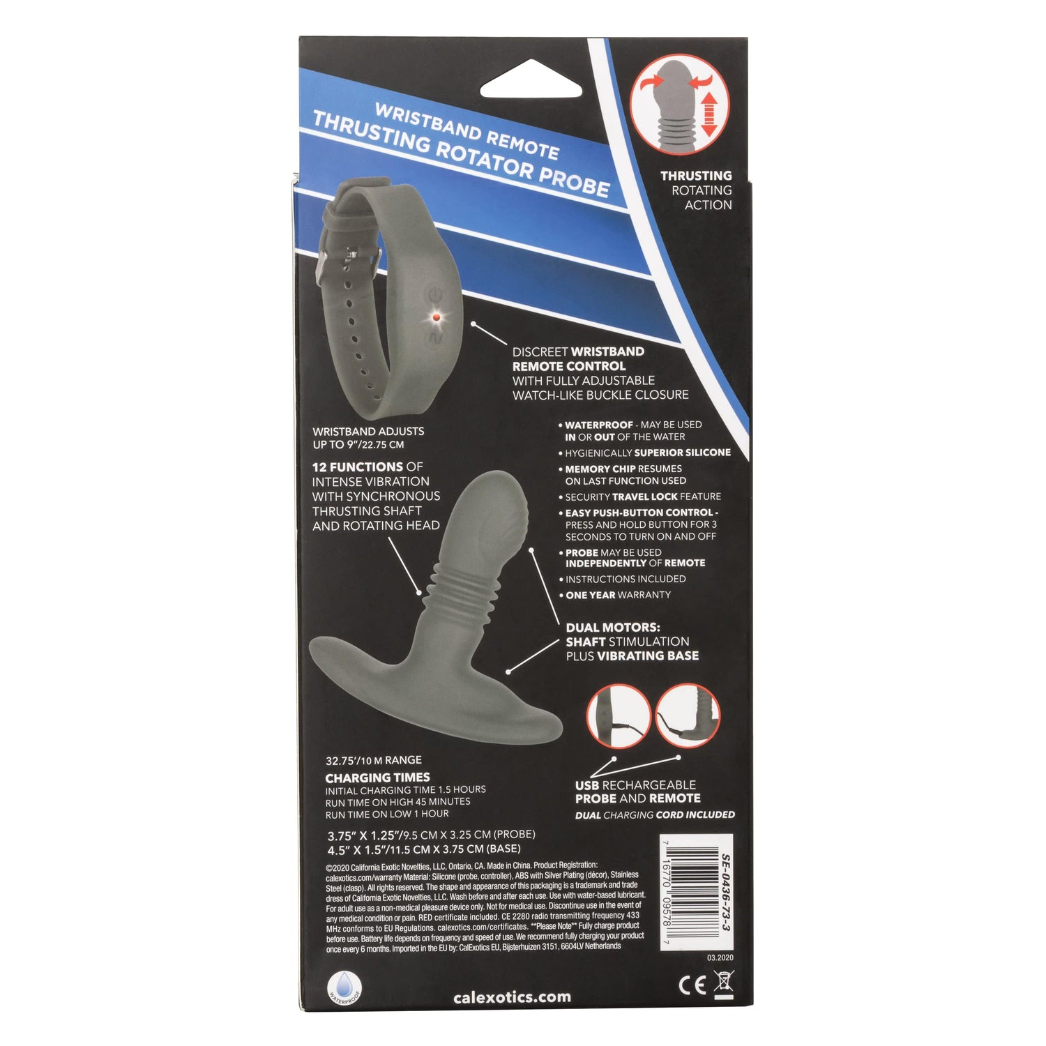 California Exotics - Eclipse Wristband Remote Thrusting Rotator Probe Anal Plug (Black) CE1931 CherryAffairs