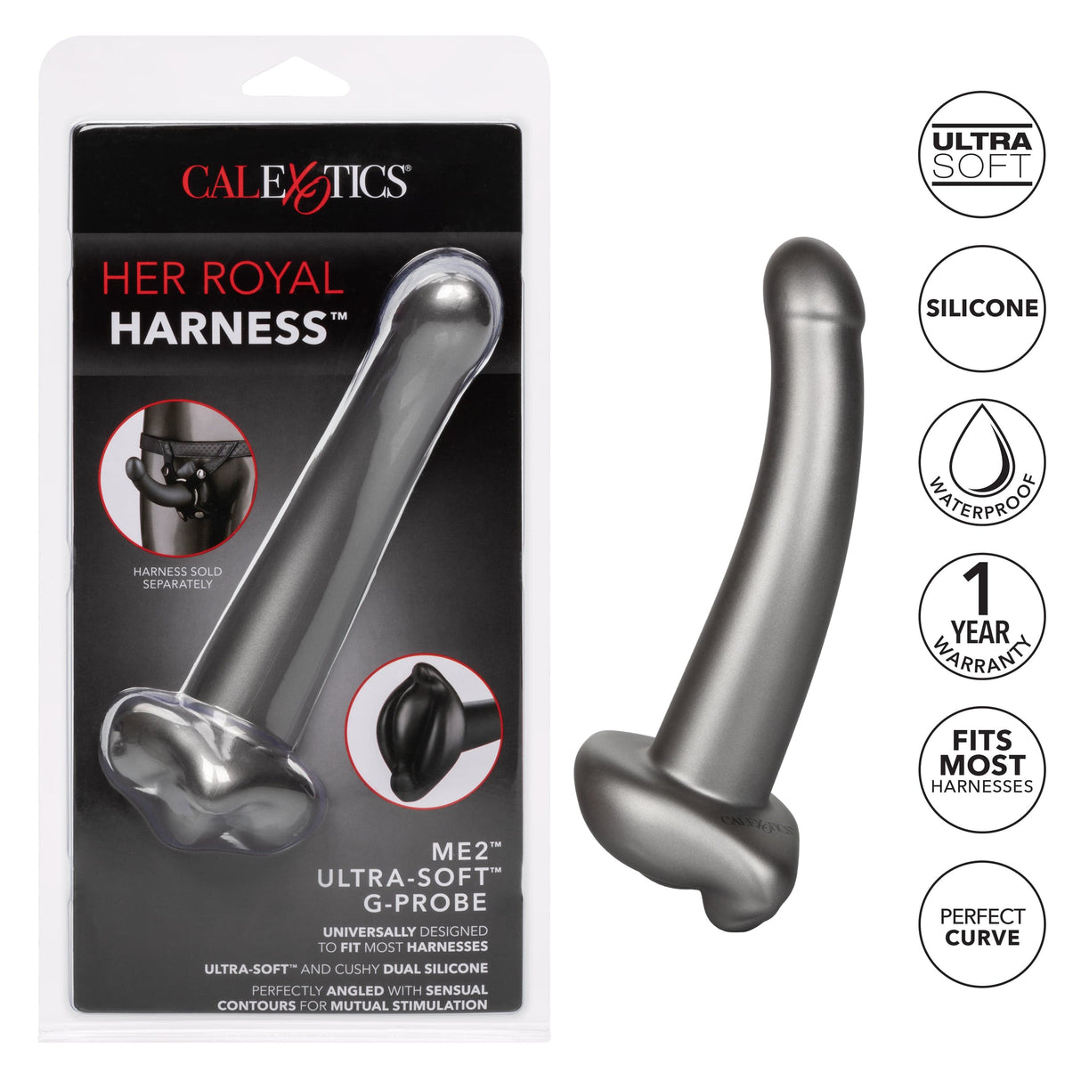 California Exotics - Her Royal Harness Me2 Ultra Soft G Probe Strap On Dildo (Black) CE1926 CherryAffairs