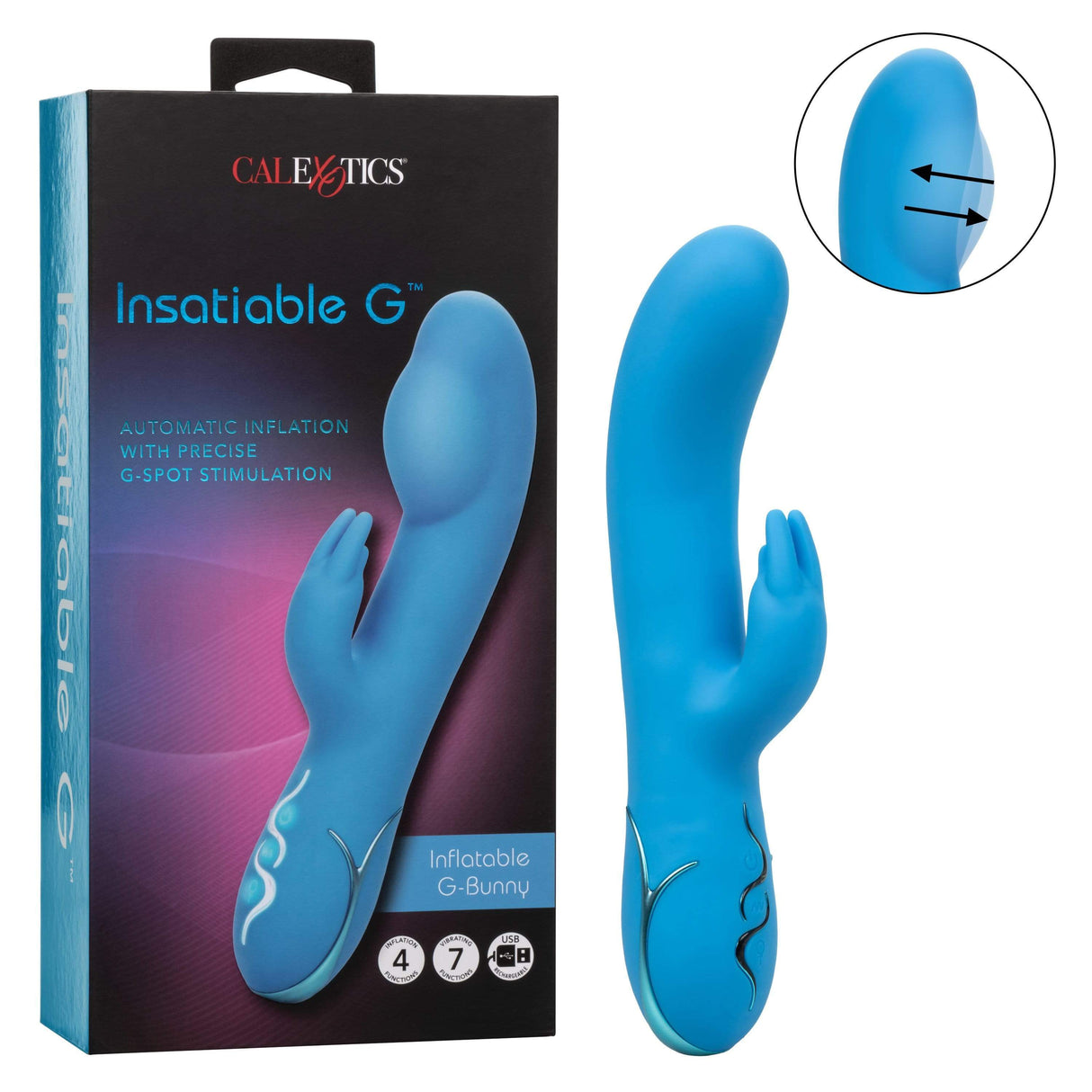 California Exotics - Insatiable G Inflatable G Bunny Vibrator (Blue)    Rabbit Dildo (Vibration) Rechargeable
