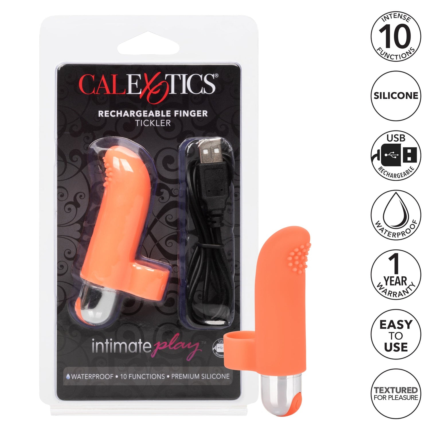 California Exotics - Intimate Play Rechargeable Finger Tickler Clit Massager (Orange) CE1927 CherryAffairs