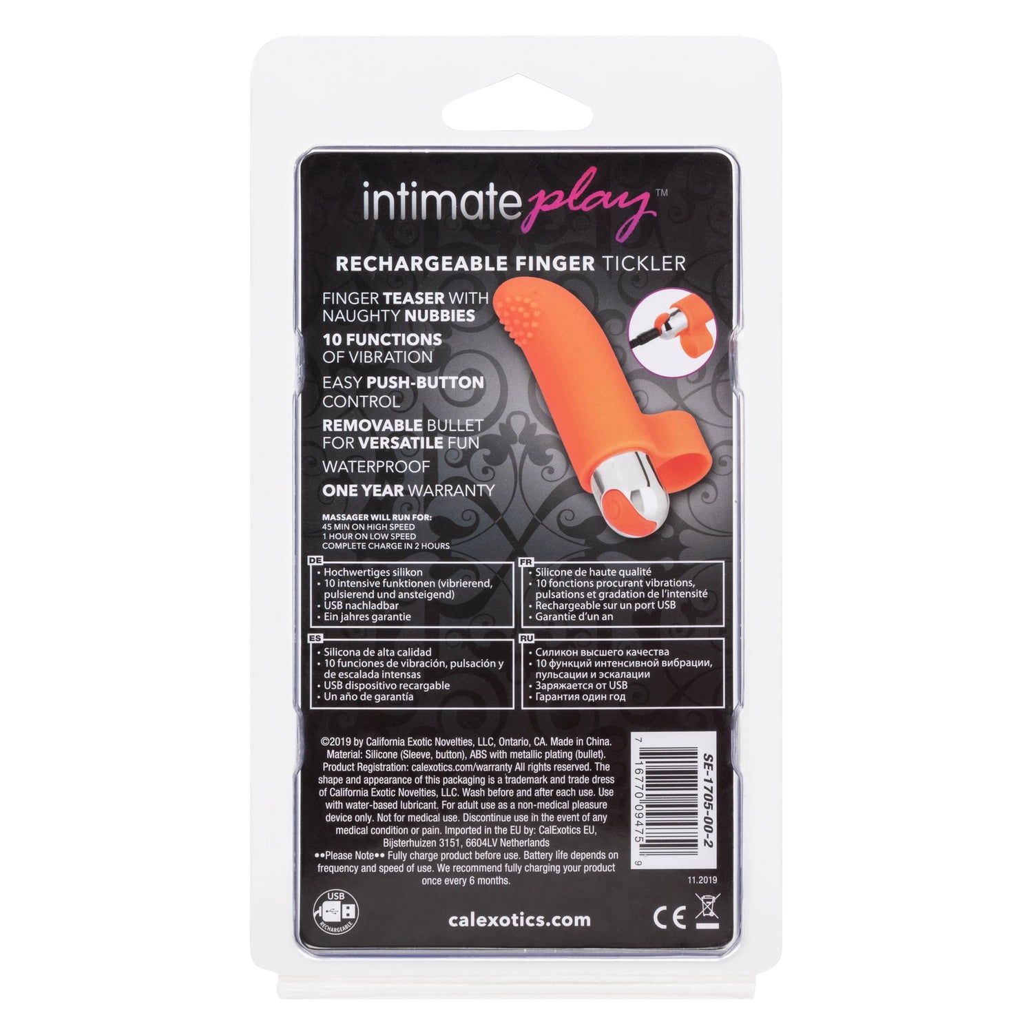 California Exotics - Intimate Play Rechargeable Finger Tickler Clit Massager (Orange) CE1927 CherryAffairs