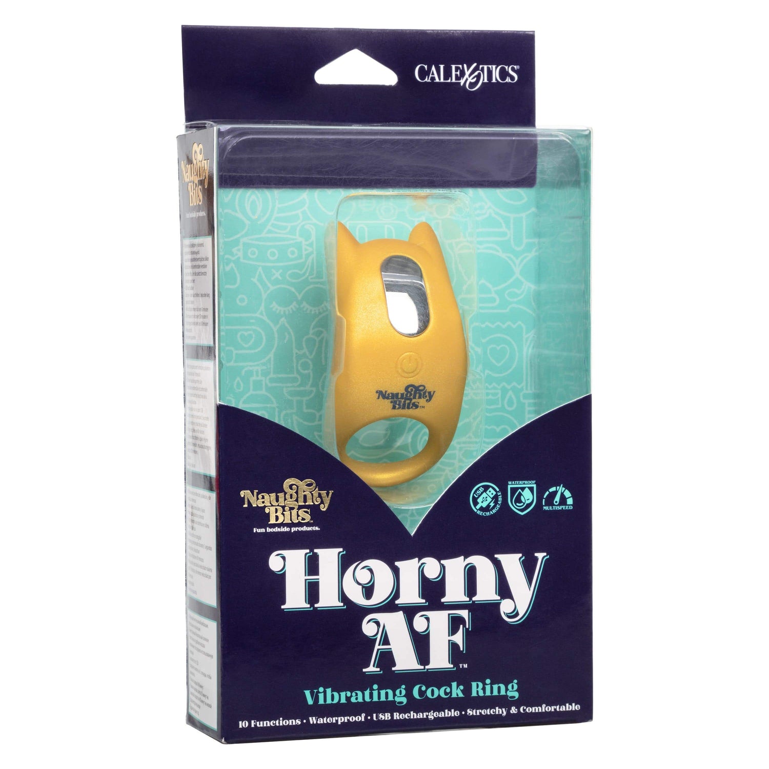 California Exotics - Naughty Bits Horny AF Vibrating Cock Ring (Yellow) CE1836 CherryAffairs