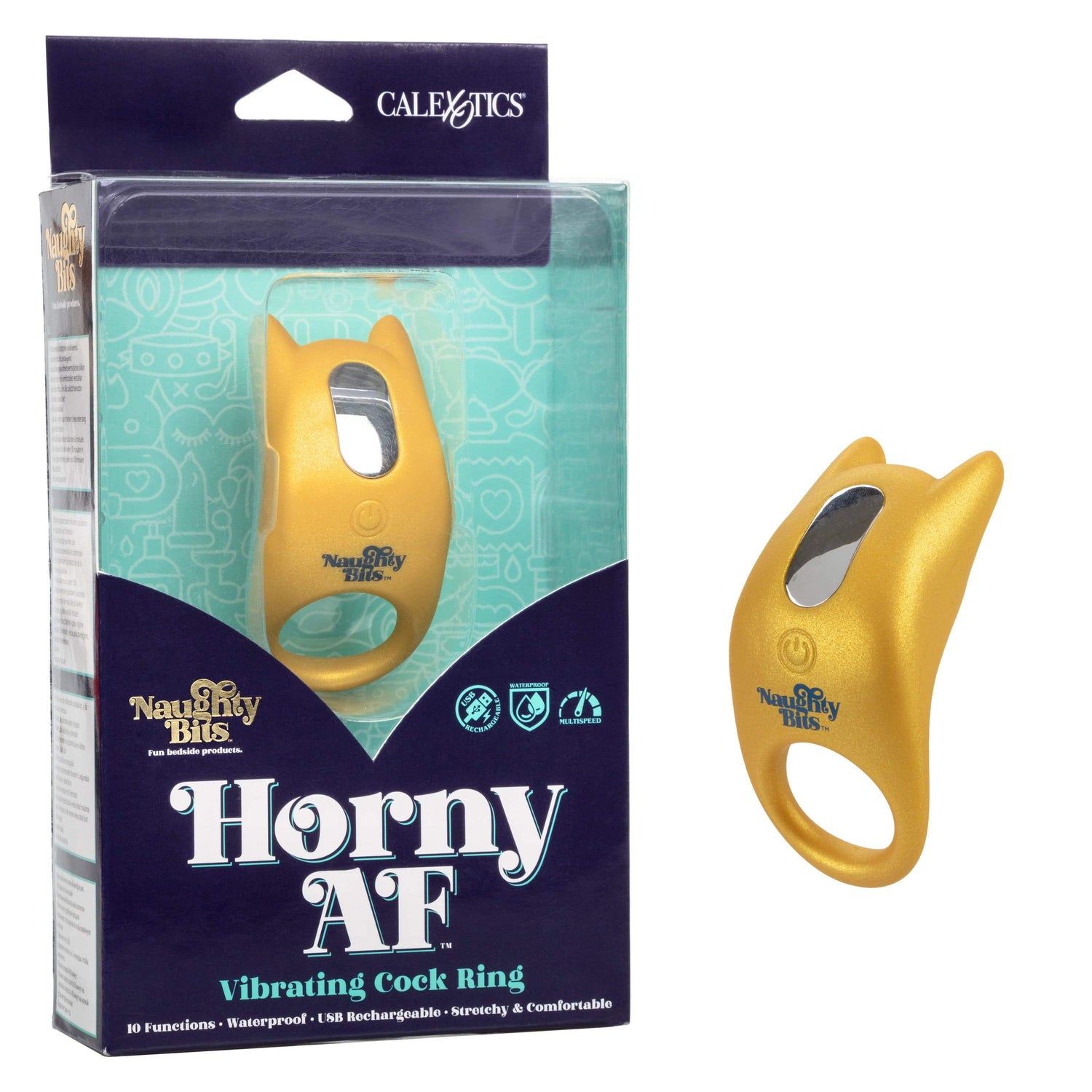 California Exotics - Naughty Bits Horny AF Vibrating Cock Ring (Yellow) CE1836 CherryAffairs