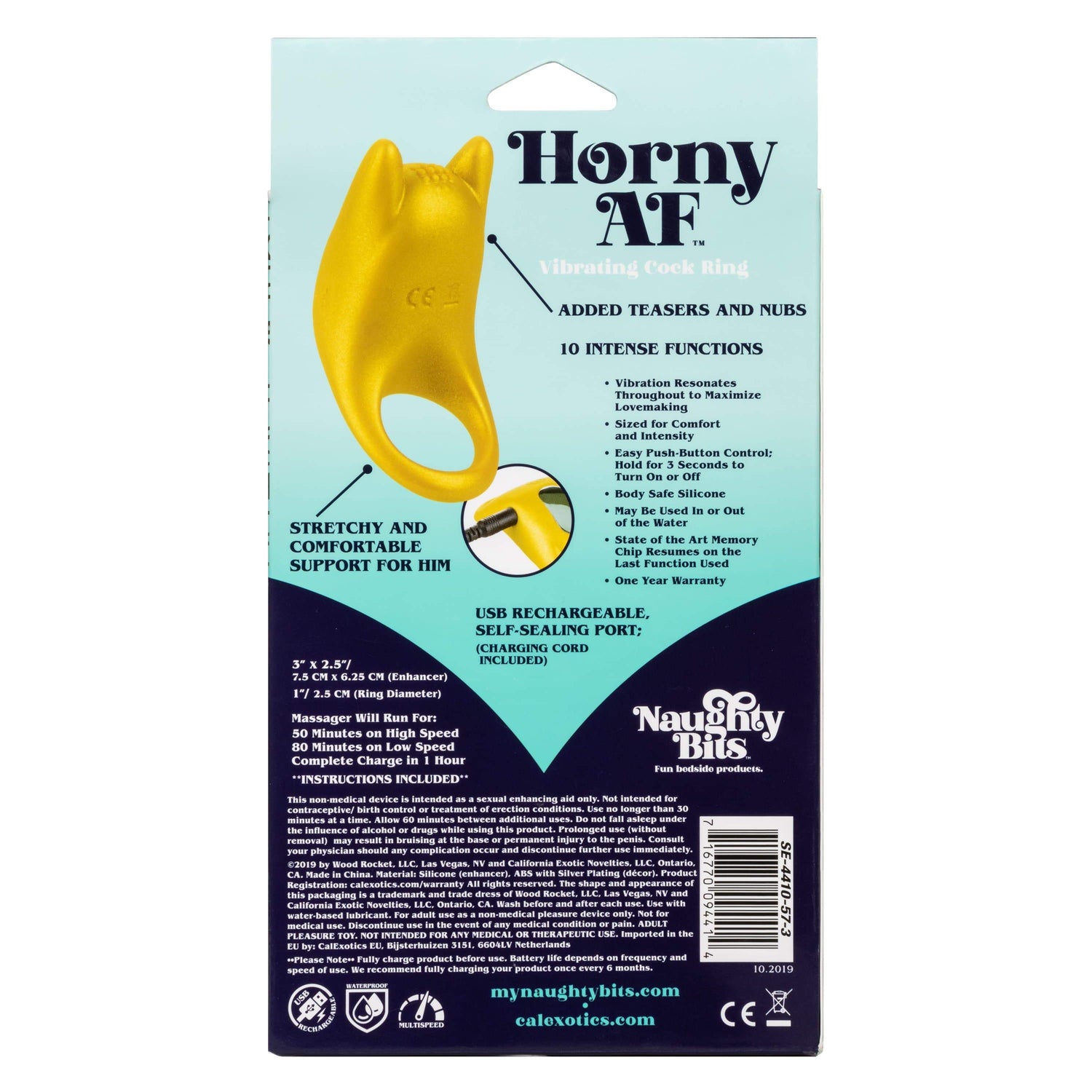 California Exotics - Naughty Bits Horny AF Vibrating Cock Ring (Yellow) CE1836 CherryAffairs