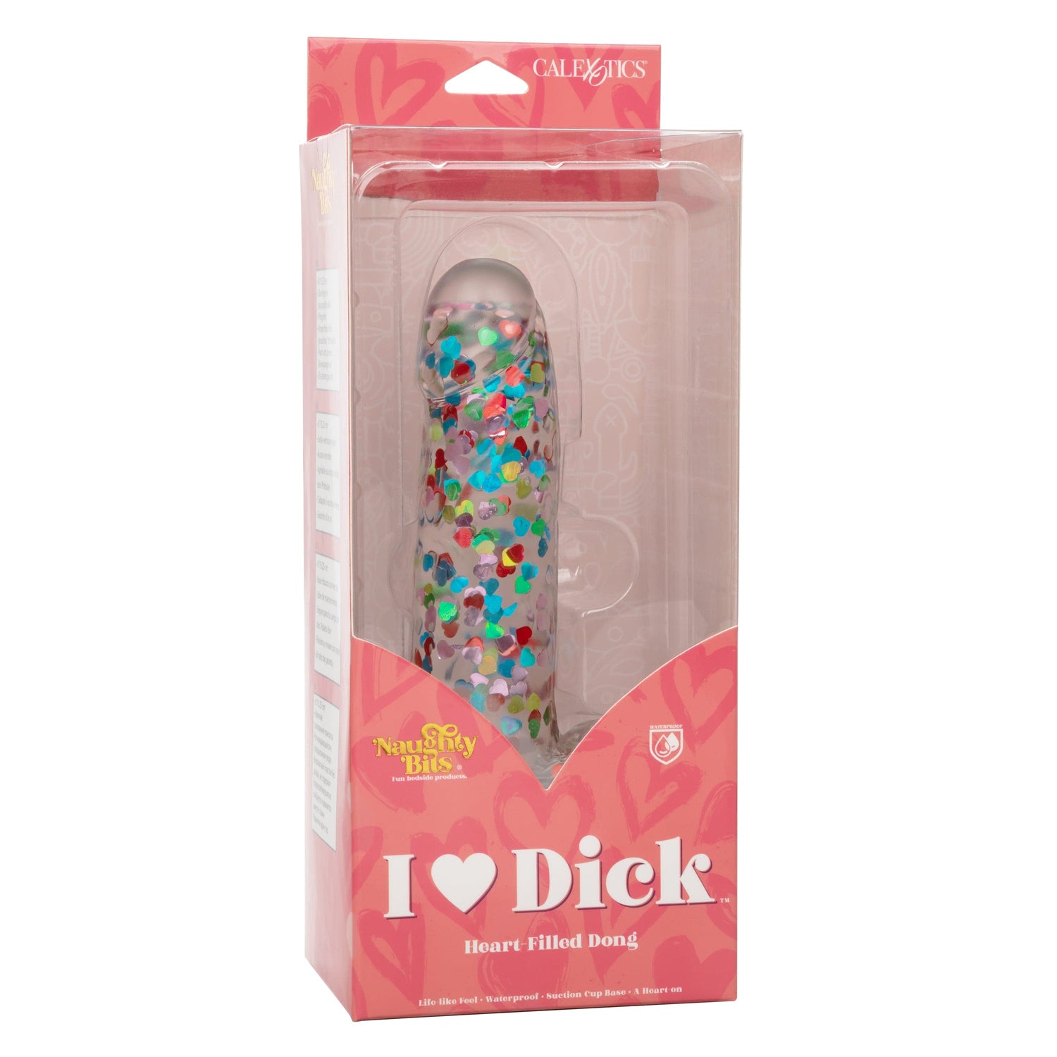 California Exotics - Naughty Bits I Love Dick Heart filled Dong Realistic Dildo with Balls 8" (Clear) CE1968 CherryAffairs