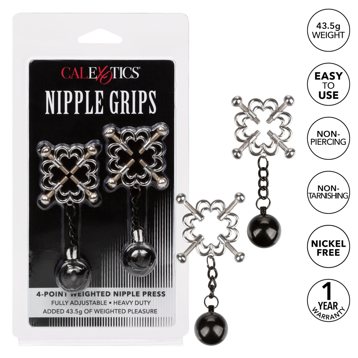 California Exotics - Nipple Grips 4 Point Weighted Nipple Press Clamps (Silver) CE1937 CherryAffairs