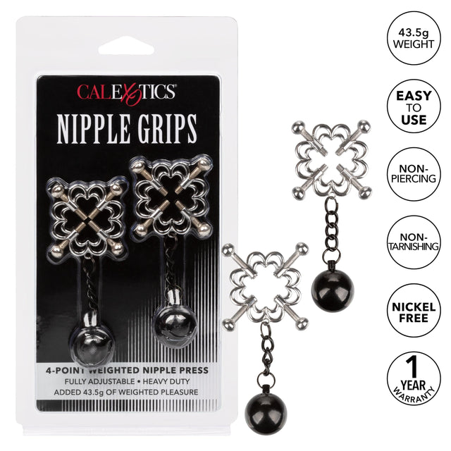 California Exotics - Nipple Grips 4 Point Weighted Nipple Press Clamps (Silver) CE1937 CherryAffairs