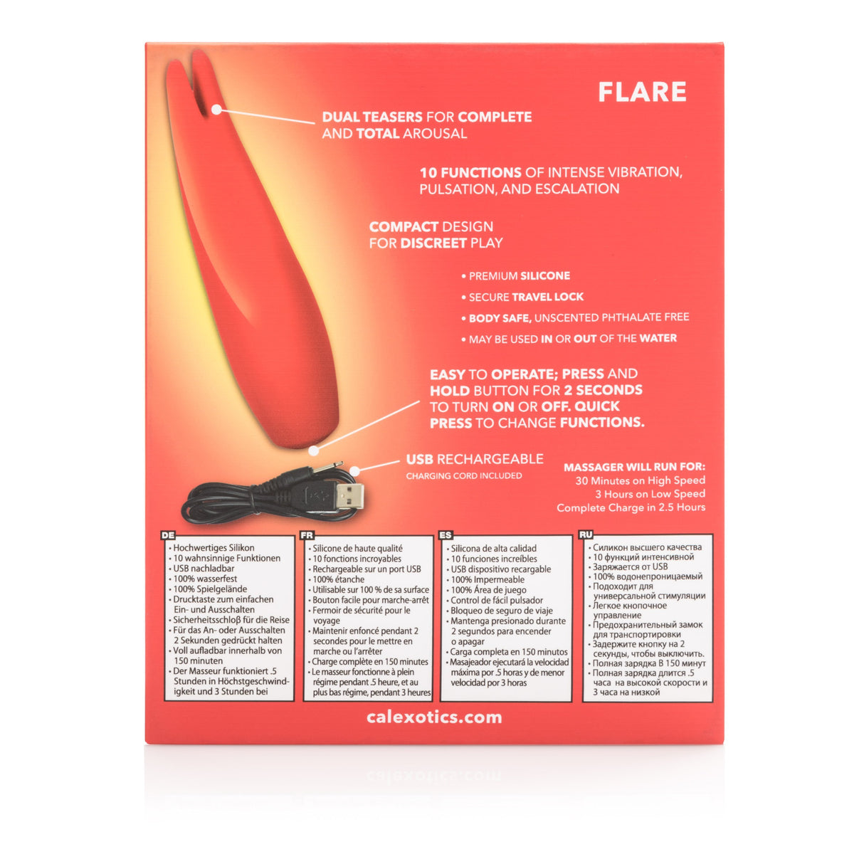 California Exotics - Red Hot Flare Rechargeable Clit Massager (Red) CE1584 CherryAffairs