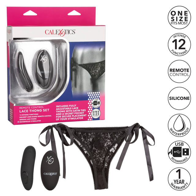 California Exotics - Remote Control Vibrating Lace Thong Set O/S CherryAffairs