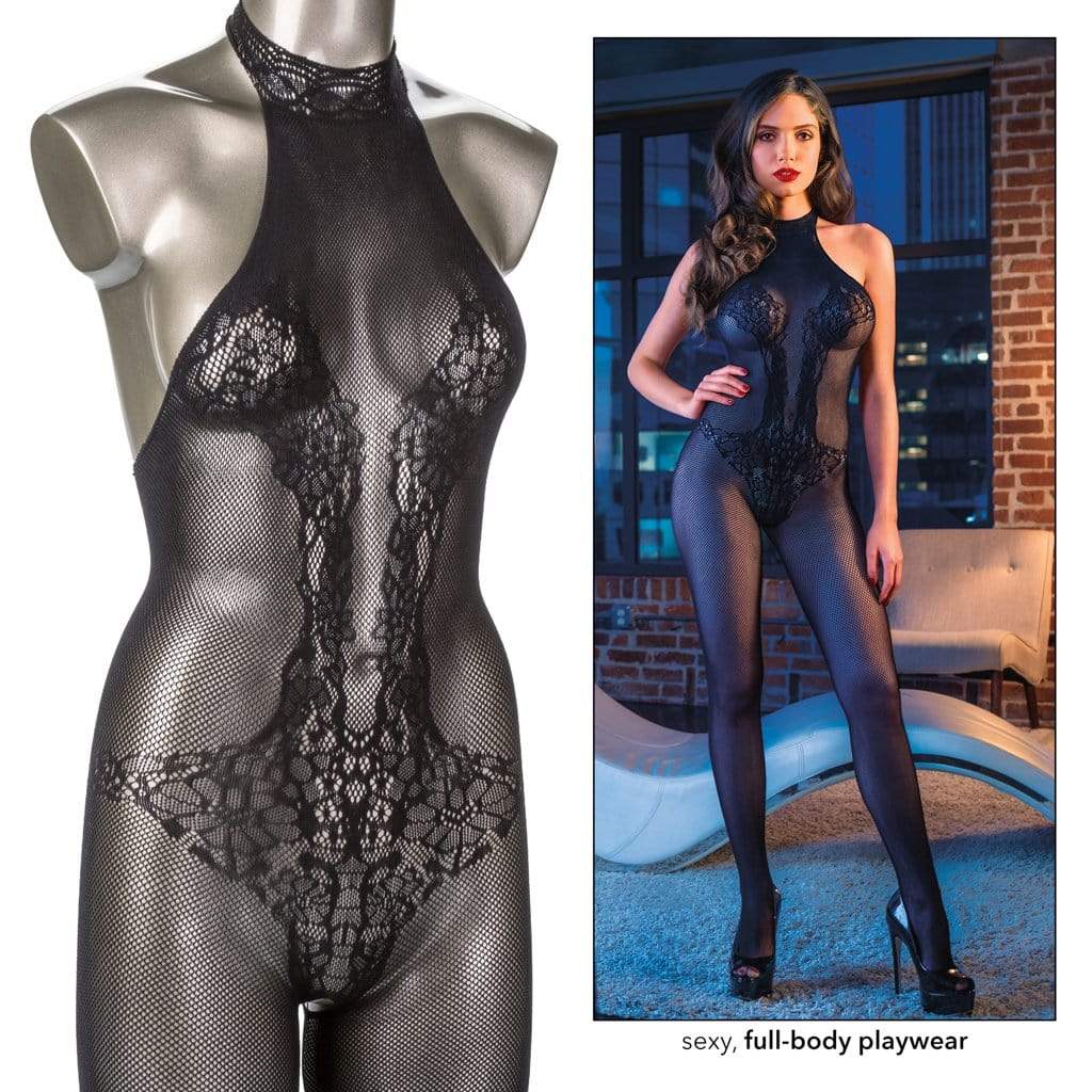 California Exotics - Scandal Halter Lace Body Suit Costume O/S (Black) CE1740 CherryAffairs