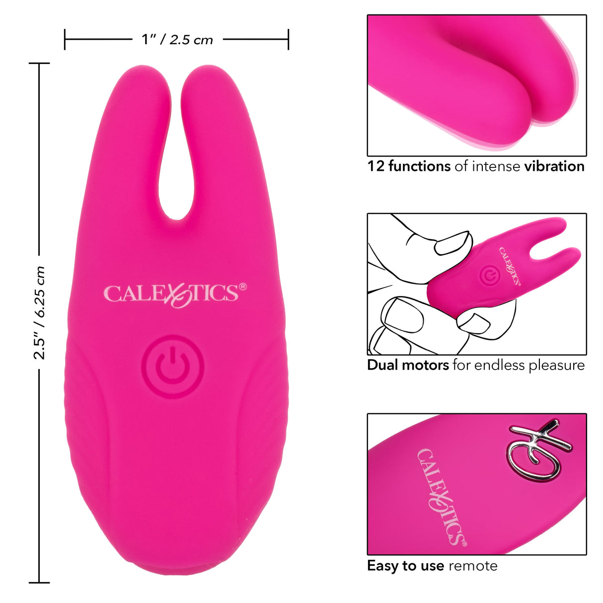 California Exotics - Silicone Remote Control Vibrating Nipple Clamps (Pink) CE1940 CherryAffairs