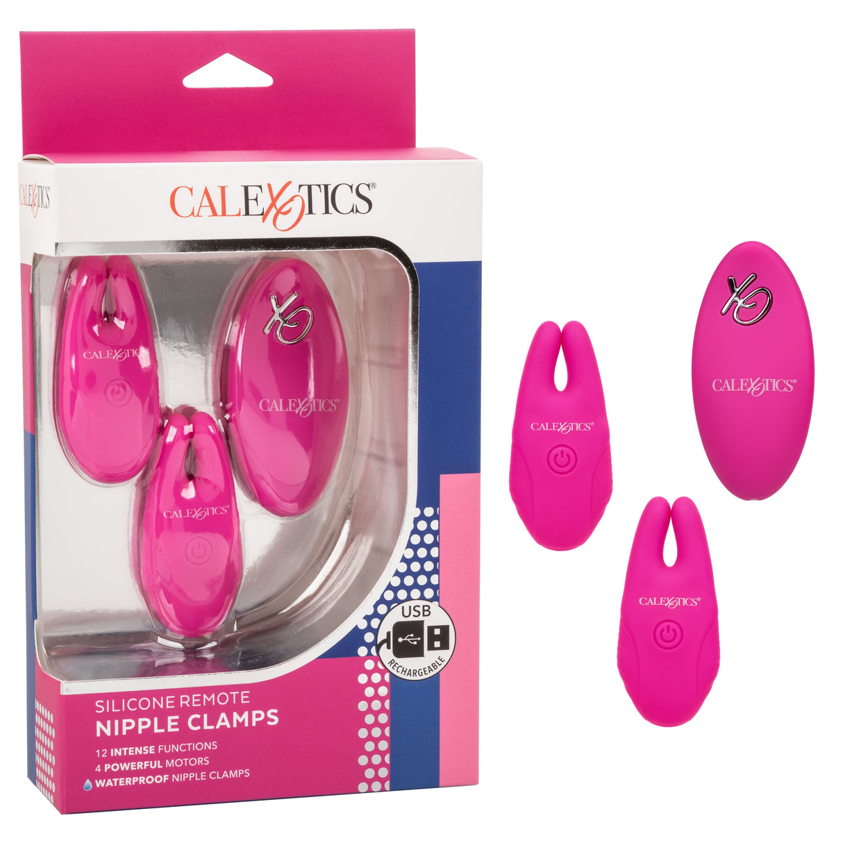 California Exotics - Silicone Remote Control Vibrating Nipple Clamps (Pink) CE1940 CherryAffairs