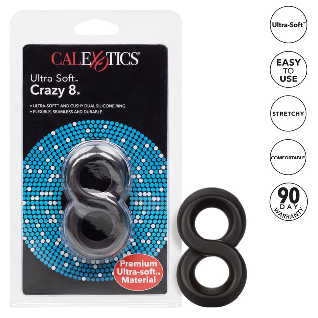 California Exotics - Ultra Soft Crazy 8 Dual Cock Ring (Black) CE1922 CherryAffairs