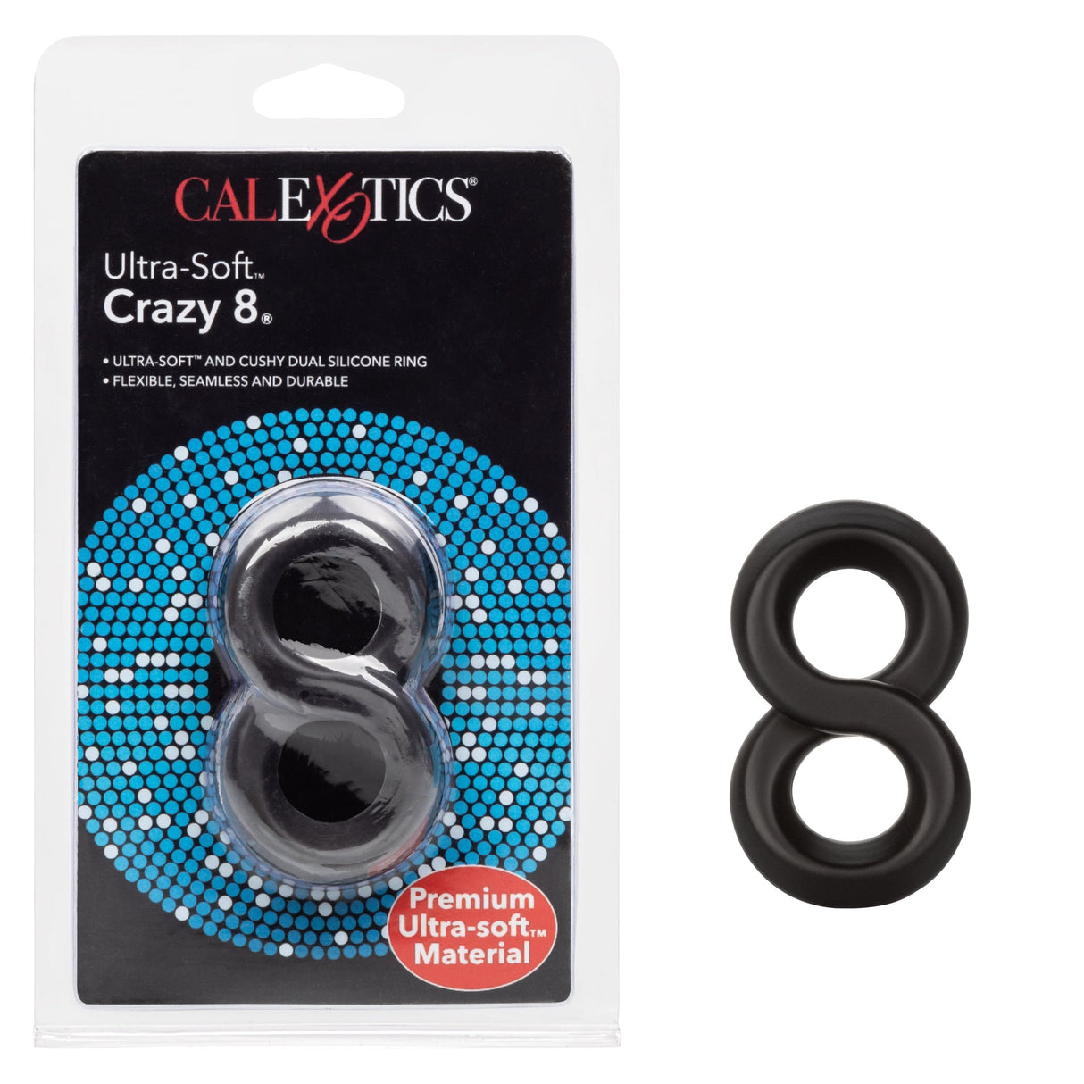 California Exotics - Ultra Soft Crazy 8 Dual Cock Ring (Black) CE1922 CherryAffairs