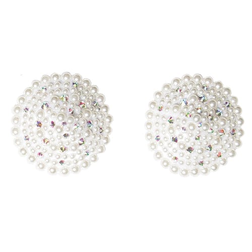 Coquette - Pearl and Rhinestones Round Reusable Pasties Nipple Covers O/S (White)    Nipple Covers