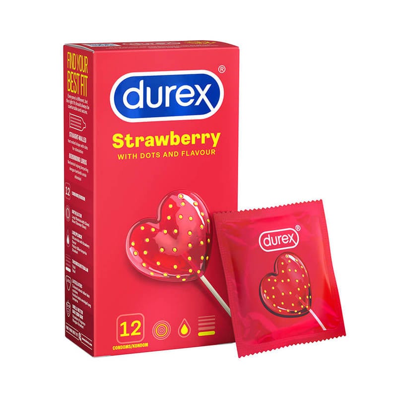 Durex - Strawberry Flavoured with Dots Textured Condoms DU1051 CherryAffairs