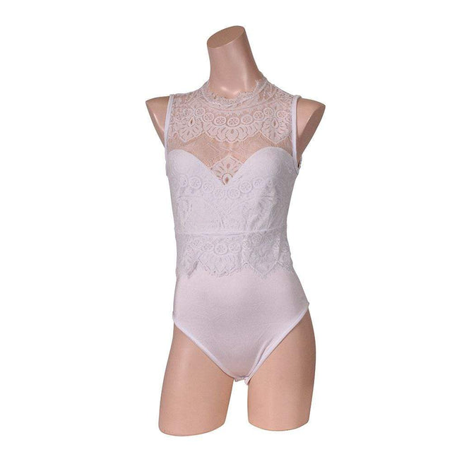 Erox - Pure White Lace Leotard Adult Costume (White) ERX1056 CherryAffairs