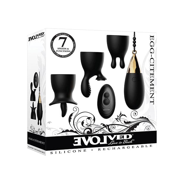 Evolved - Egg Citement Remote Control Rechargeable Egg Massager with Attachments (Black/Gold) EV1023 CherryAffairs