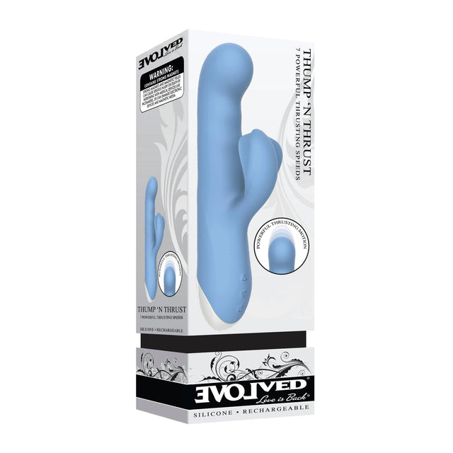 Evolved - Thump and Thrust Powerful Rabbit Vibrator (Blue)    Rabbit Dildo (Vibration) Rechargeable