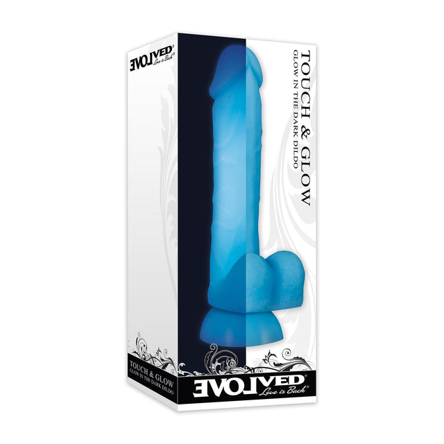 Evolved - Touch and Glow Glow in The Dark Silicone Dildo 8" (Blue)    Realistic Dildo with suction cup (Non Vibration)