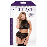 Fantasy Lingerie - Curve Plus Size Katia Halter Bra with Gartered Panties 1X/2X (Black) FTL1009 CherryAffairs